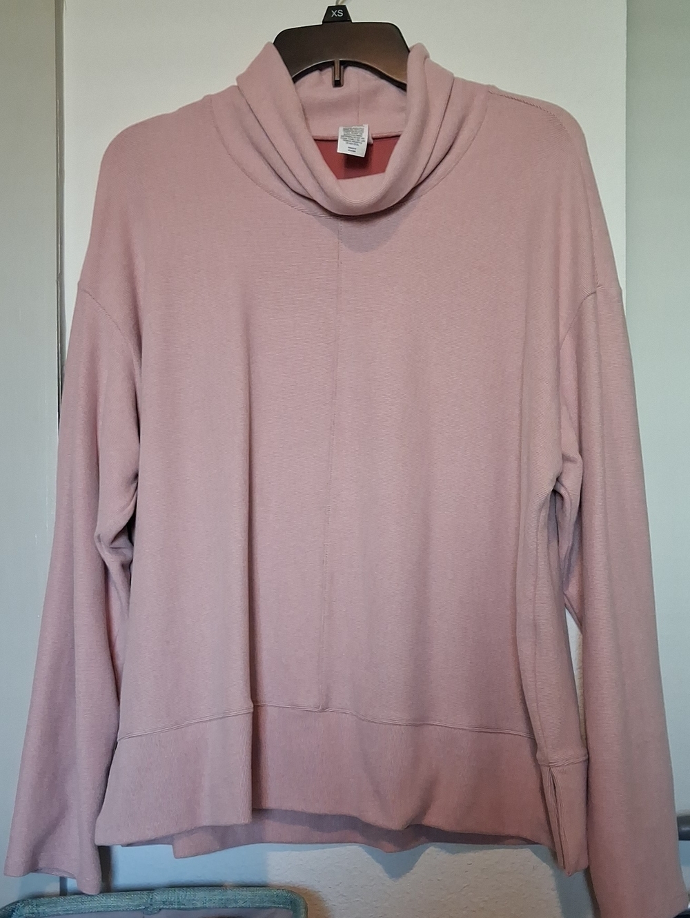 Soft Mauve Pink RBX Women's Cowl Neck Knit Long Sleeve Top Sweater